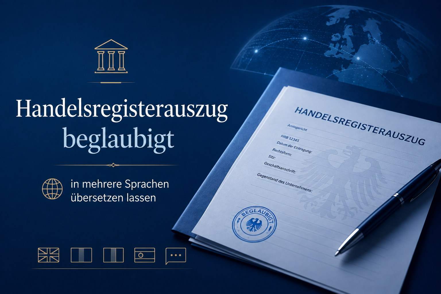 Handelsregisterauszug beglaubigt in mehrere Sprachen übersetzen lassen